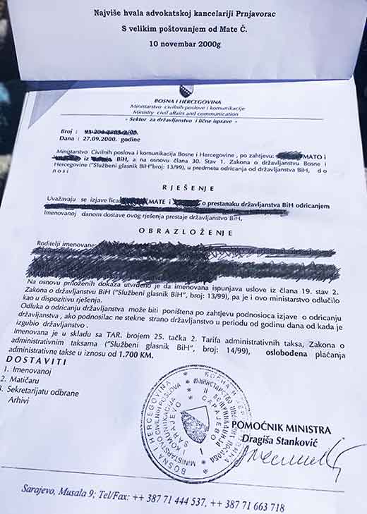 odricanje bih drzavljanstva